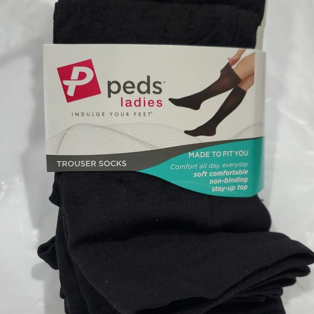 Peds ladies 6pair black non binding stay-up top Trouser Socks‎ new